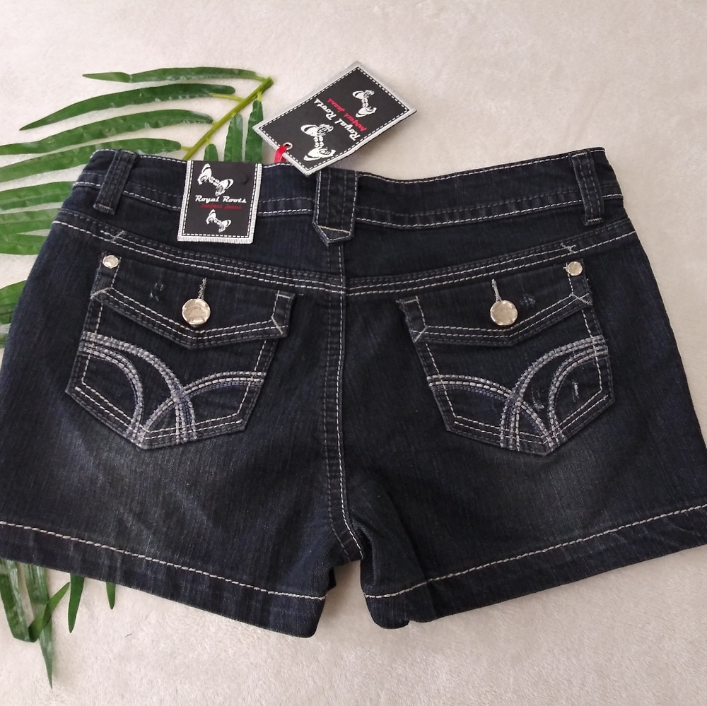 NEW - Stretch Distressed Black Jeans Shorts Shorty NEW WITH TG